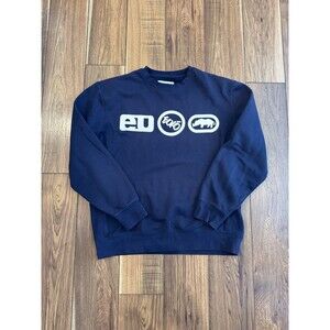 Ecko Unltd Sweatshirt Mens XL Navy Blue Crew Neck Graphic Skater Streetwear Y2K
